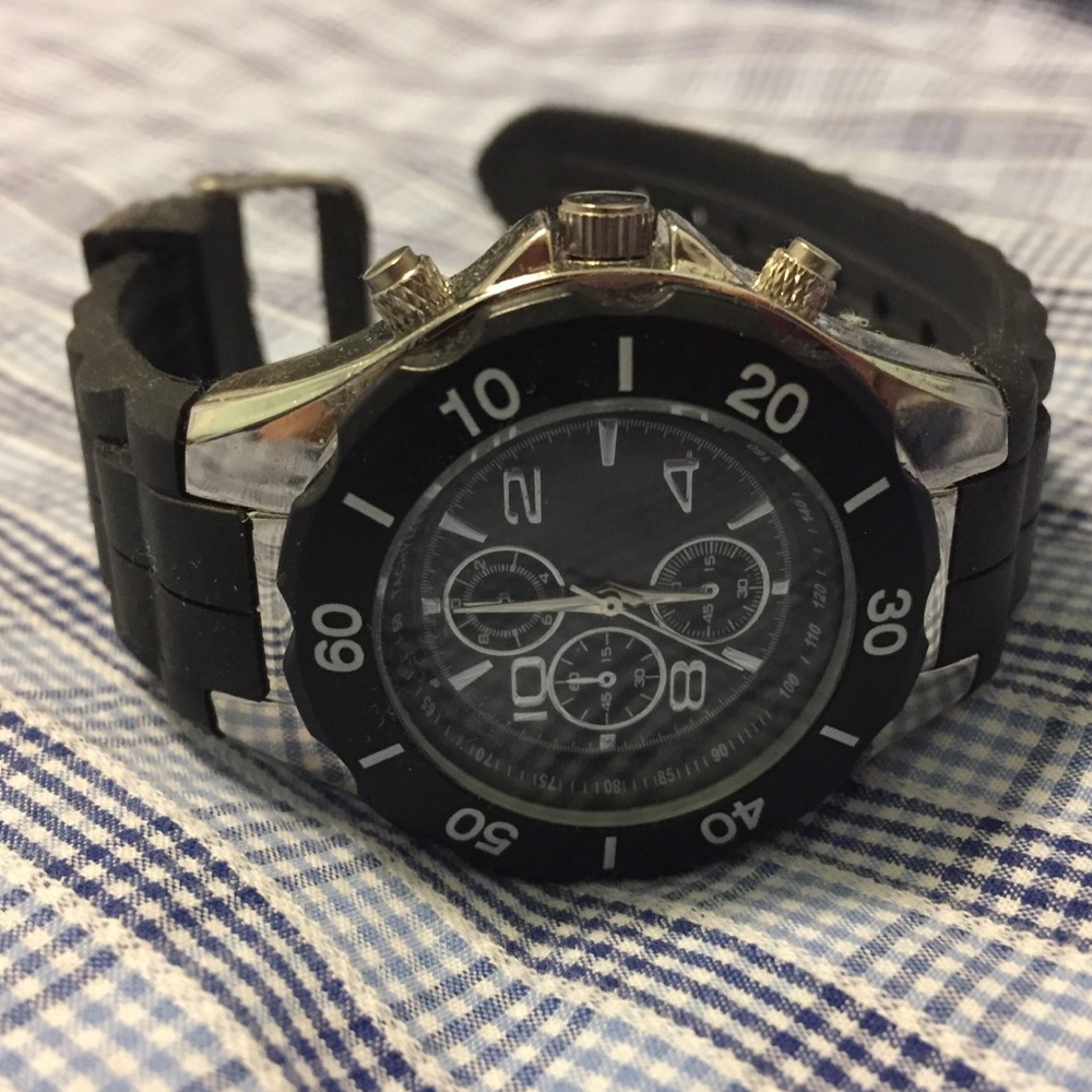 Boys black 3-dial watch
